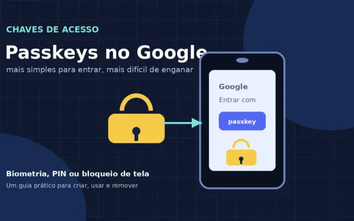 Imagem destacada com um celular e o símbolo de uma chave de acesso para entrar na Conta Google