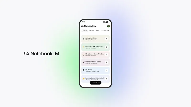 Tela promocional do aplicativo NotebookLM, antigo Gemini Notebook, para estudar e consultar fontes no celular