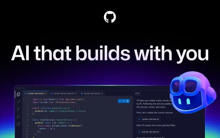 Logotipo do GitHub Copilot ao lado da interface de edição de código no VS Code