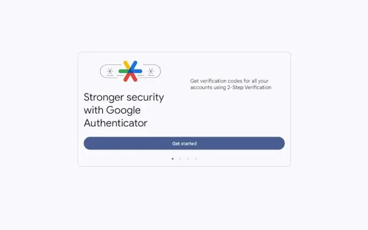 Tela promocional do Google Authenticator mostrando códigos de verificação e a mensagem de segurança mais forte