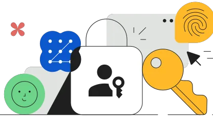 Ilustração do Google mostrando uma chave de acesso entre celular, computador e biometria