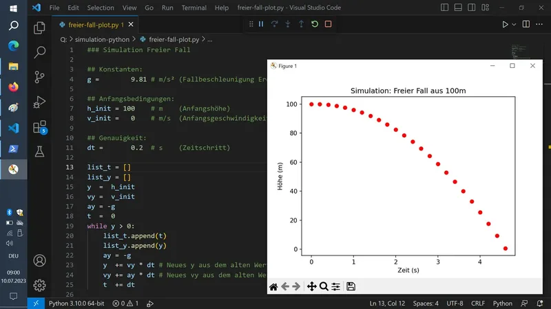 Editor de texto com código Python e uma visualização gerada pelo matplotlib