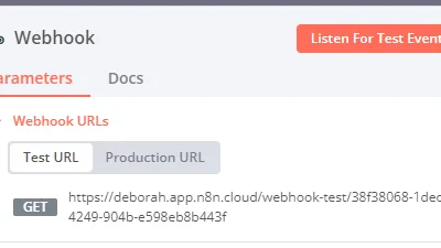 Tela do n8n mostrando as URLs de teste e produção de um Webhook