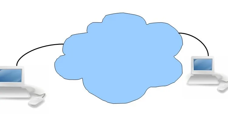 Diagrama de uma rede de computadores conectando dispositivos por meio da internet