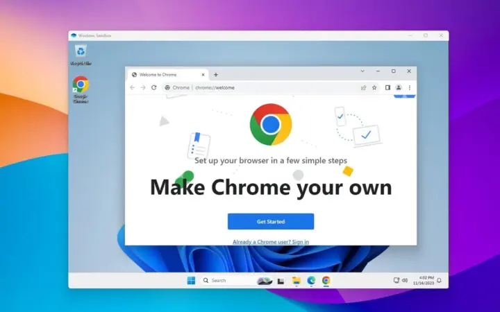 Janela do Windows Sandbox aberta em um desktop do Windows 11