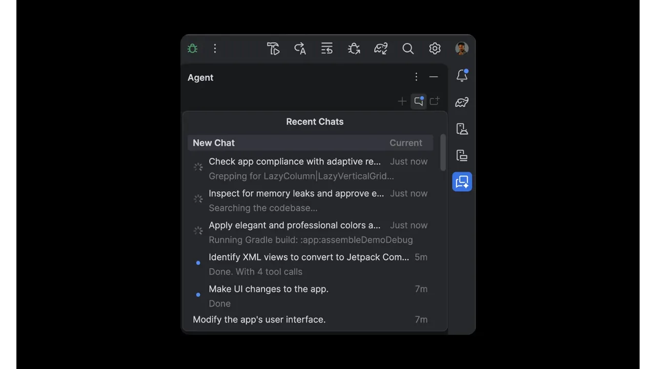 Recursos de IA do Android Studio Quail, com painéis de desenvolvimento exibidos em uma composição oficial