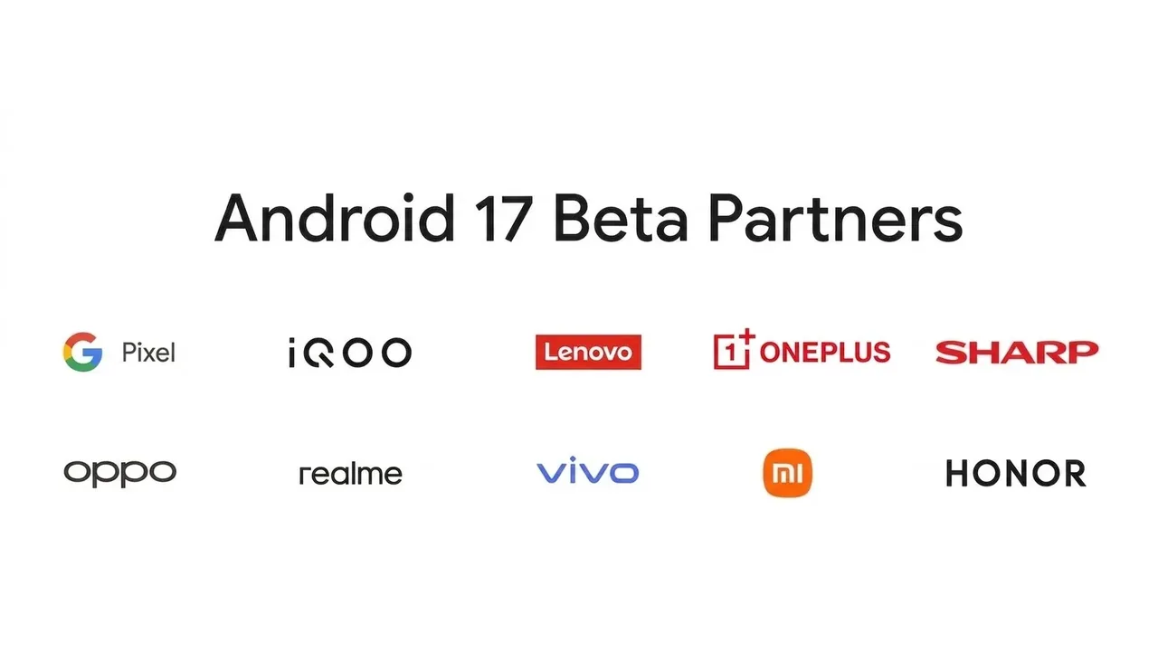 Logotipos das fabricantes parceiras da versão beta do Android 17