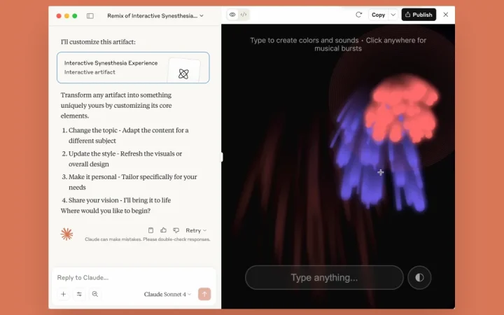 Claude Artifacts exibindo um aplicativo interativo criado a partir de uma conversa
