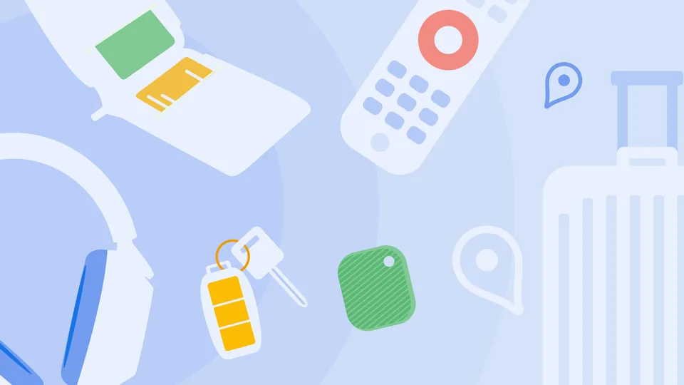 Ilustração da rede Localizador do Android com itens pessoais, Bluetooth e marcador de localização
