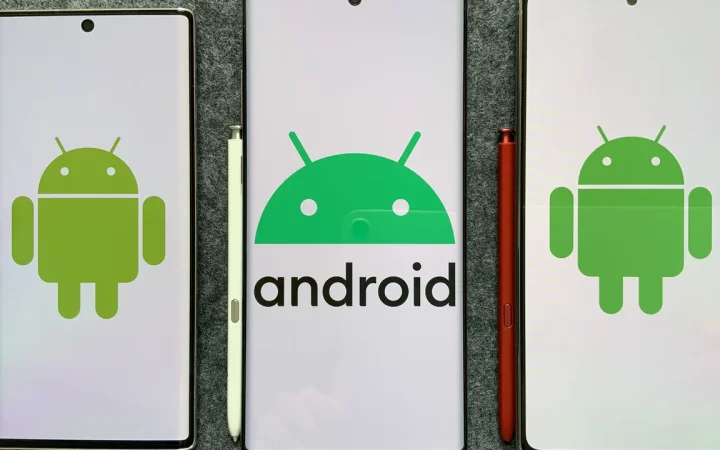 Três celulares Android lado a lado