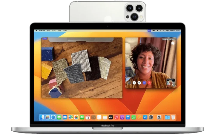 iPhone usado como câmera de continuidade em um MacBook Pro