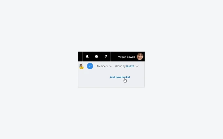 Tela do Microsoft Planner com a opção de criar um novo bucket para organizar tarefas