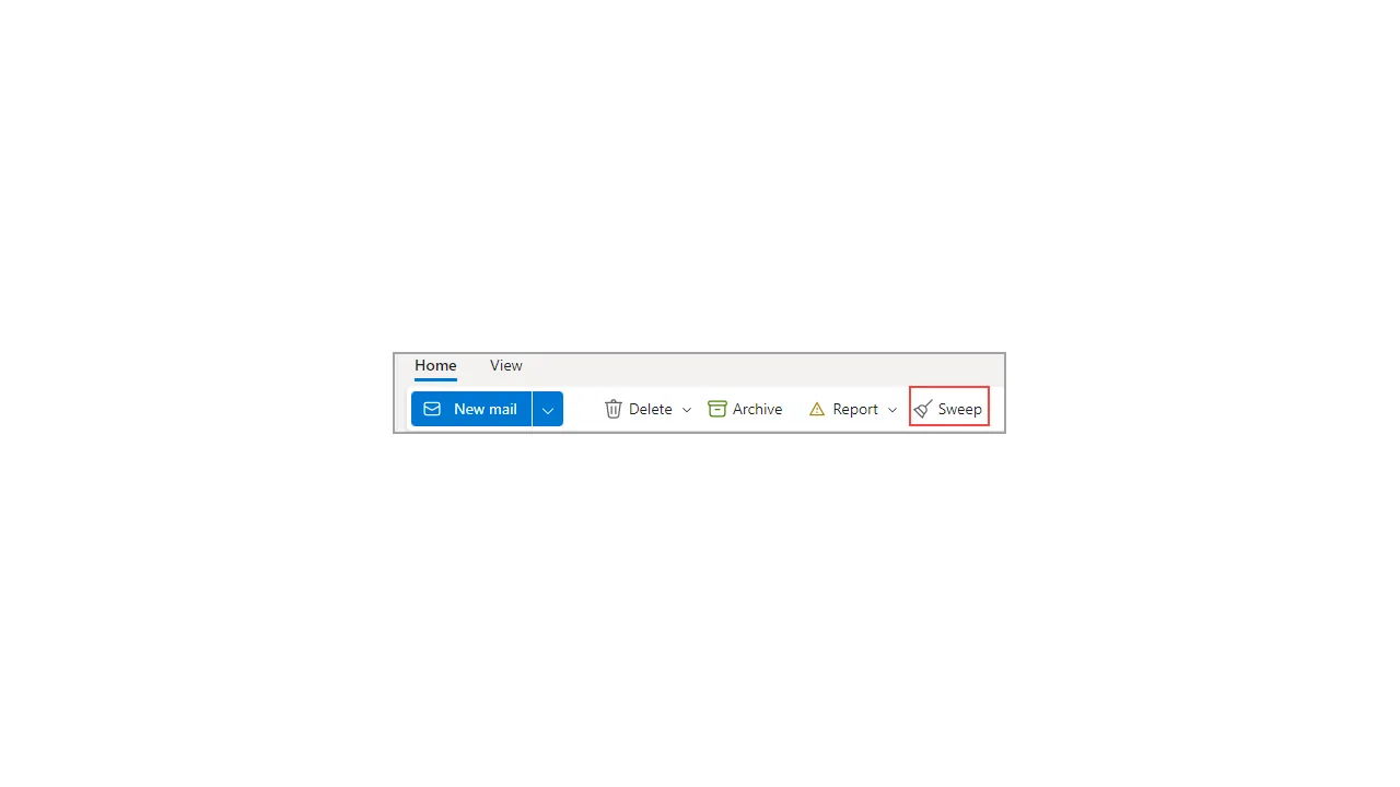 Barra do Outlook com a ferramenta Sweep destacada