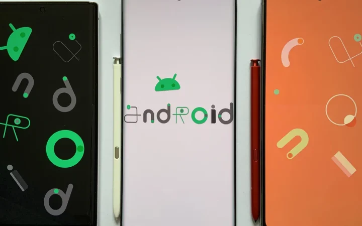Três celulares exibem o sistema Android em telas diferentes